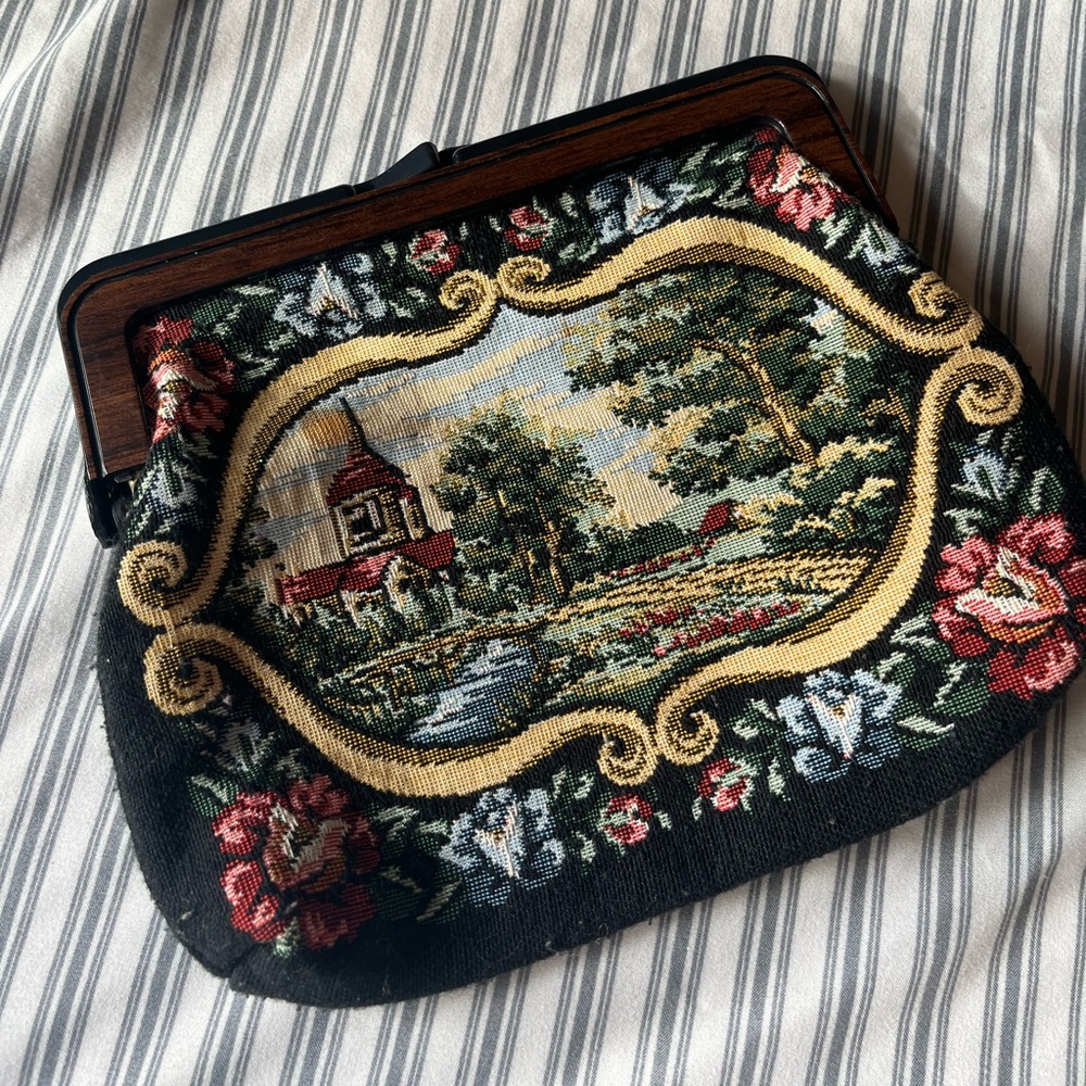 Preloved needlepoint clutch